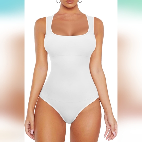 Bodysuit tummy control double lined scoop neck tank top (beige available - Picture 2 of 9